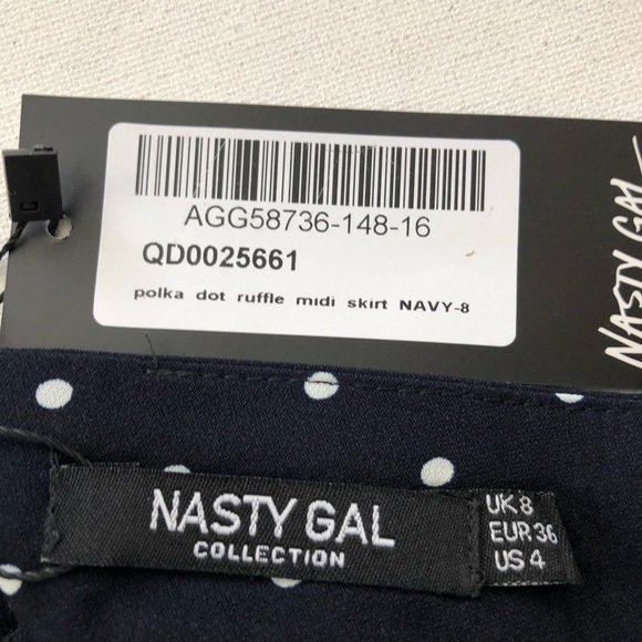 Nasty Gal Navy Blue Polka Dot Ruffle Midi Skirt - Picture 6 of 7